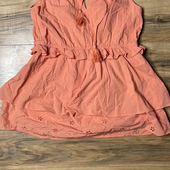 Luxe Essential Denim Pink Split Neck Split Sleeveless Ruffle Waist Tiered Dress - Picture 3 of 6